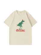 Christmas Dinosaur Printed Cotton T-Shirt