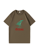 Christmas Dinosaur Printed Cotton T-Shirt