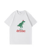 Christmas Dinosaur Printed Cotton T-Shirt