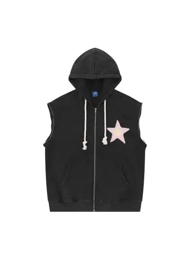 Removable Sleeves Star Zip-up Hoodie