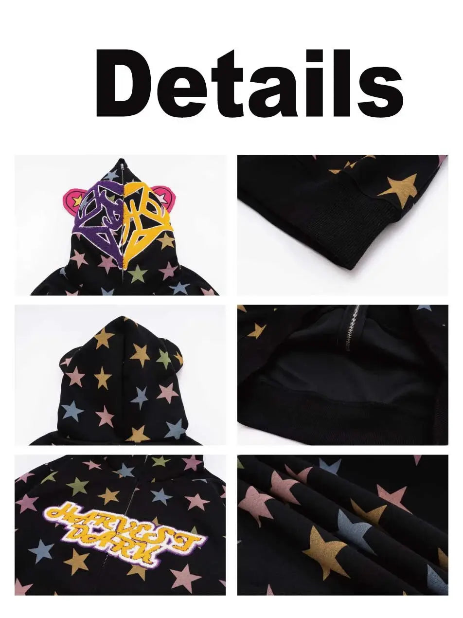 Full Zip-up Star Graphic Hoodie