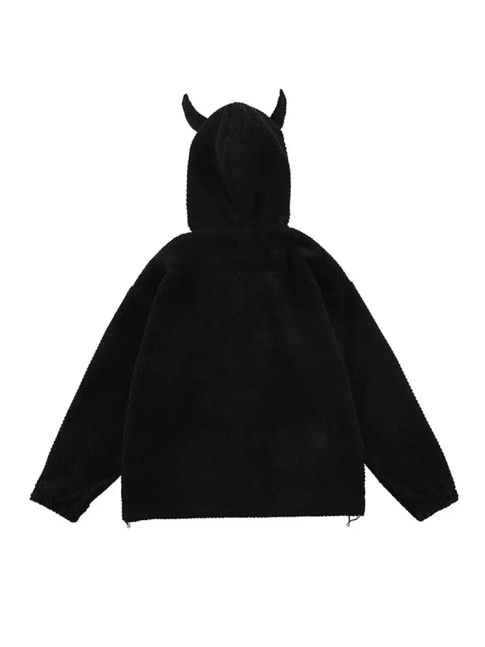 Gothic Devil Horn Y2k Zip Up Hoodie