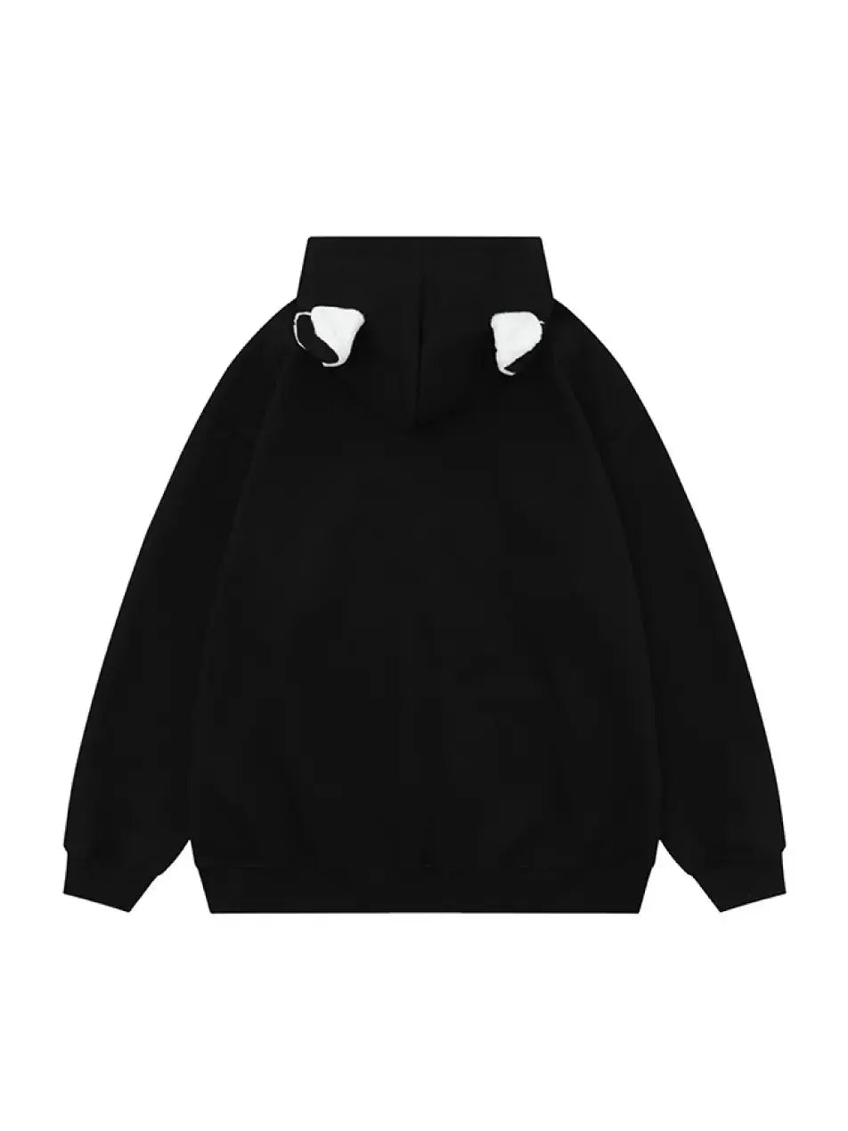 Devil Horn Ghost Prints Zip Up Hoodie