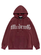 Gothic Letter Prints Zip Up Hoodie