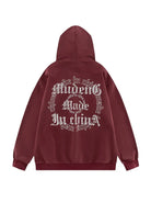 Gothic Letter Prints Zip Up Hoodie