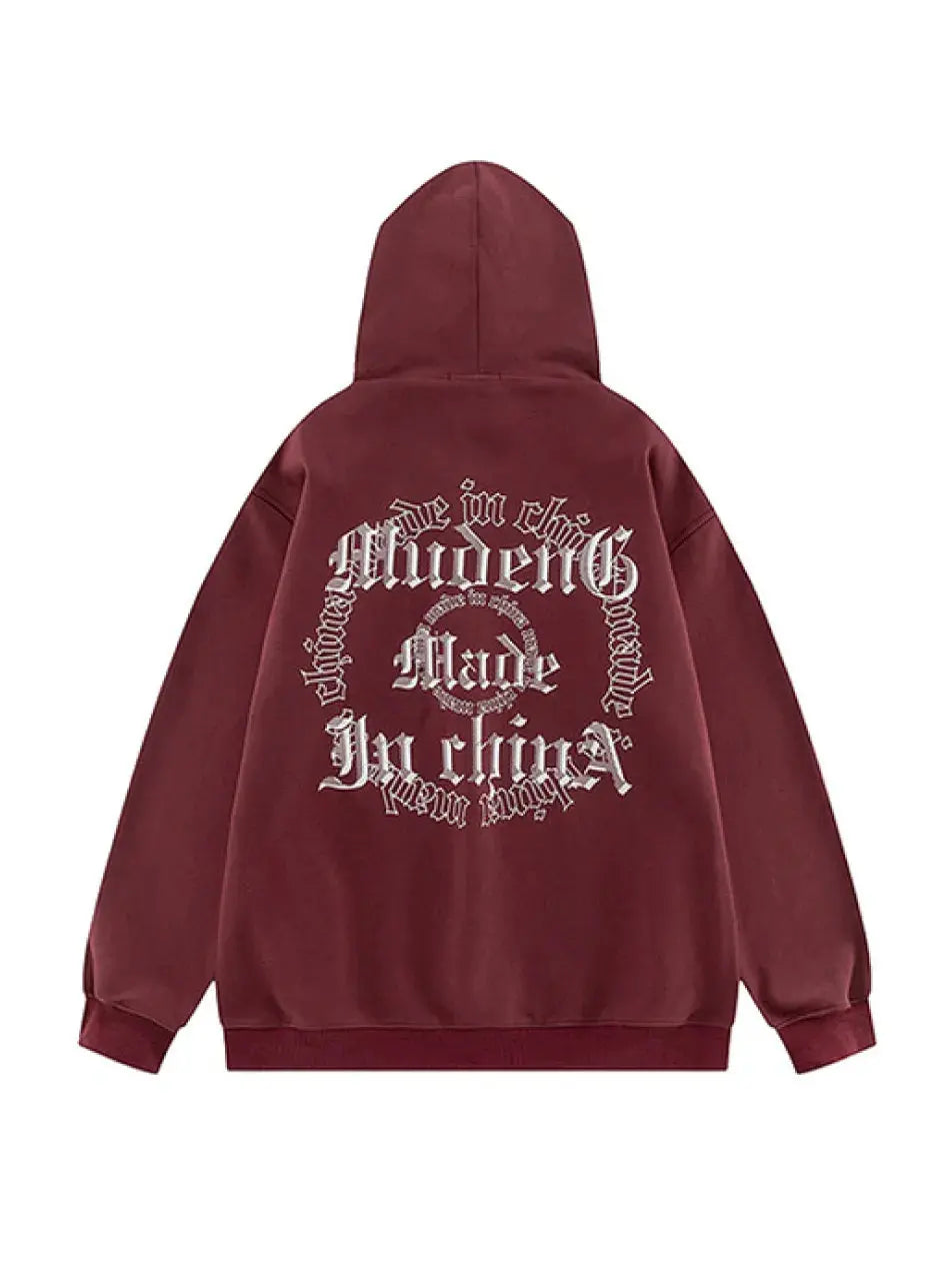 Gothic Letter Prints Zip Up Hoodie