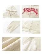 Letter Prints Corduroy Zip Up Hoodie