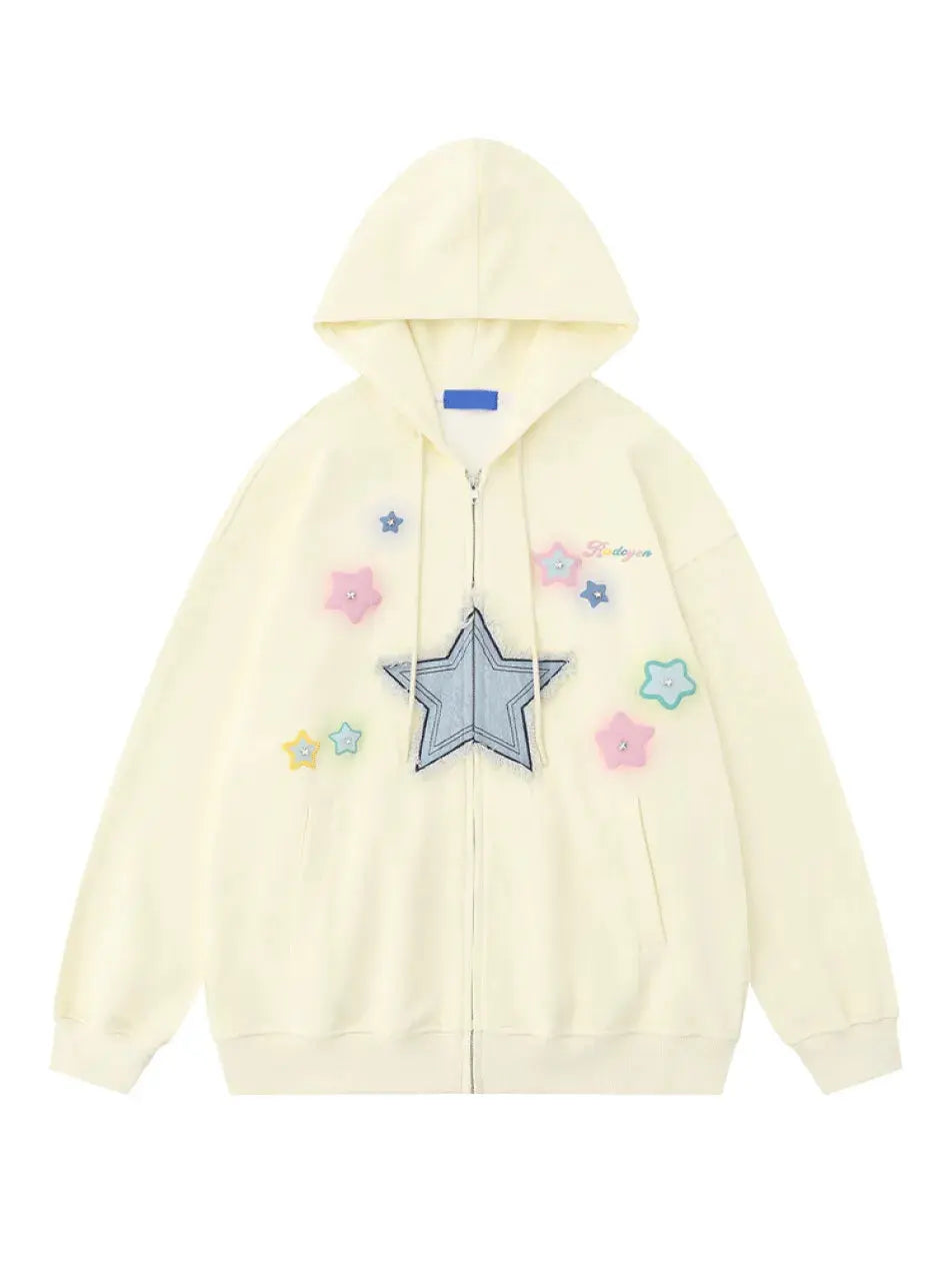 Y2K Star Graphic Zip Up Hoodie