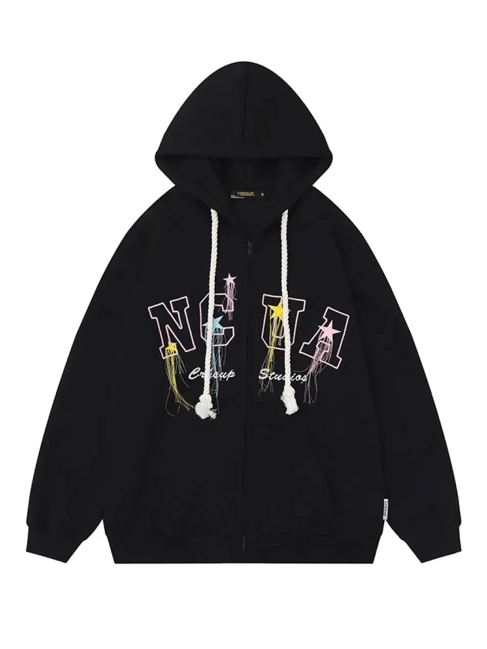 Y2K Star Graphic Zip Up Hoodie