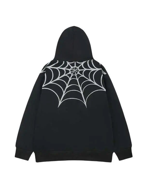 Spider Web Print Full Zip Up Hoodie - Emma Bridess