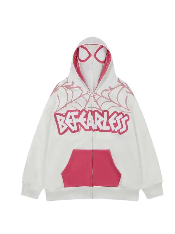 Spider Web Print Full Zip Up Hoodie - Emma Bridess