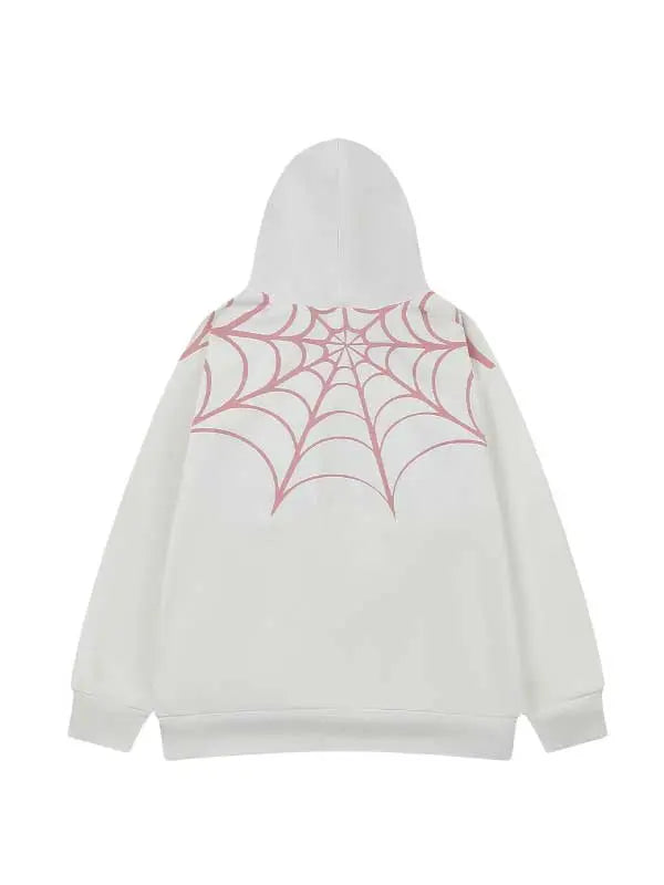 Spider Web Print Full Zip Up Hoodie - Emma Bridess