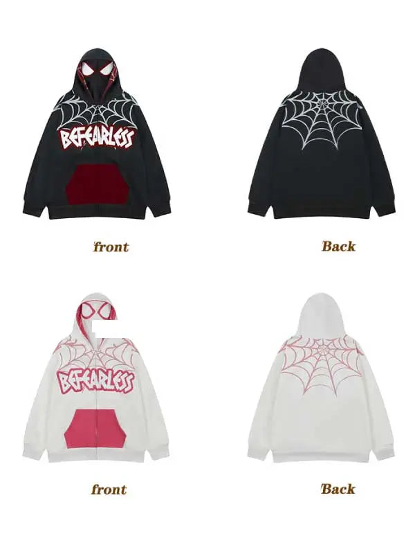 Spider Web Print Full Zip Up Hoodie - Emma Bridess