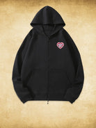 Heart Pattern Kangaroo Pocket Zip Up Hoodie - Emma Bridess