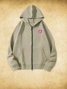 Heart Pattern Kangaroo Pocket Zip Up Hoodie - Emma Bridess