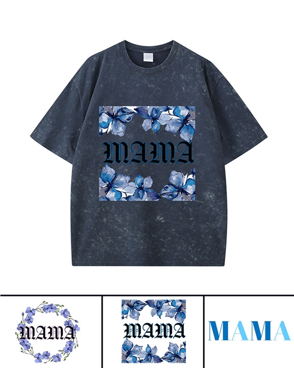 270g Blue Mama Printed Wash Old Cotton T-shirt Emma Bridess